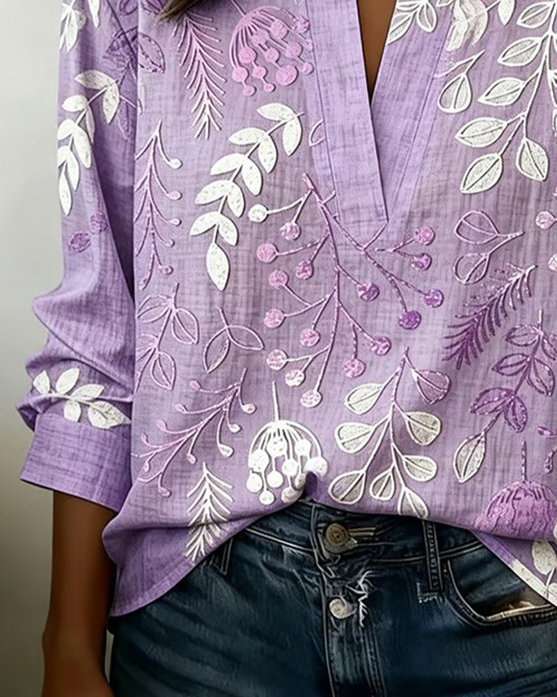 Bluse Med Blomstermønster Og Ståkrage