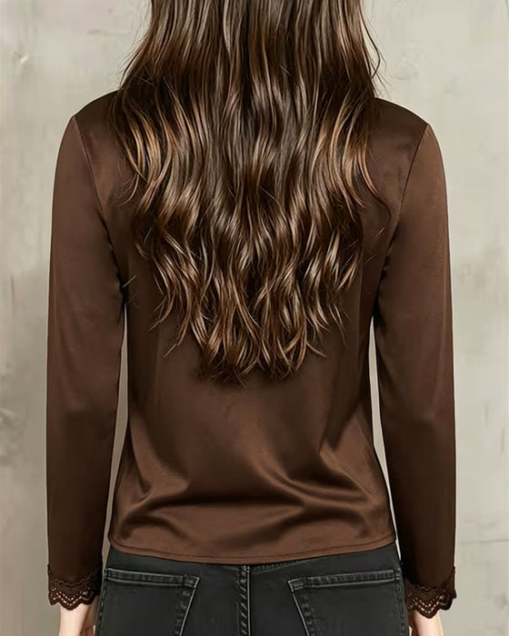 Bluse Lang Erme V-Hals Blonder Patchwork