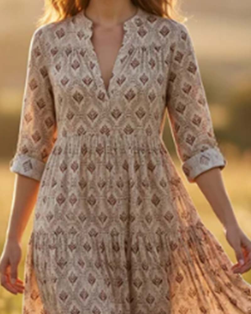 Kjole Vintage V-Hals Blomstret