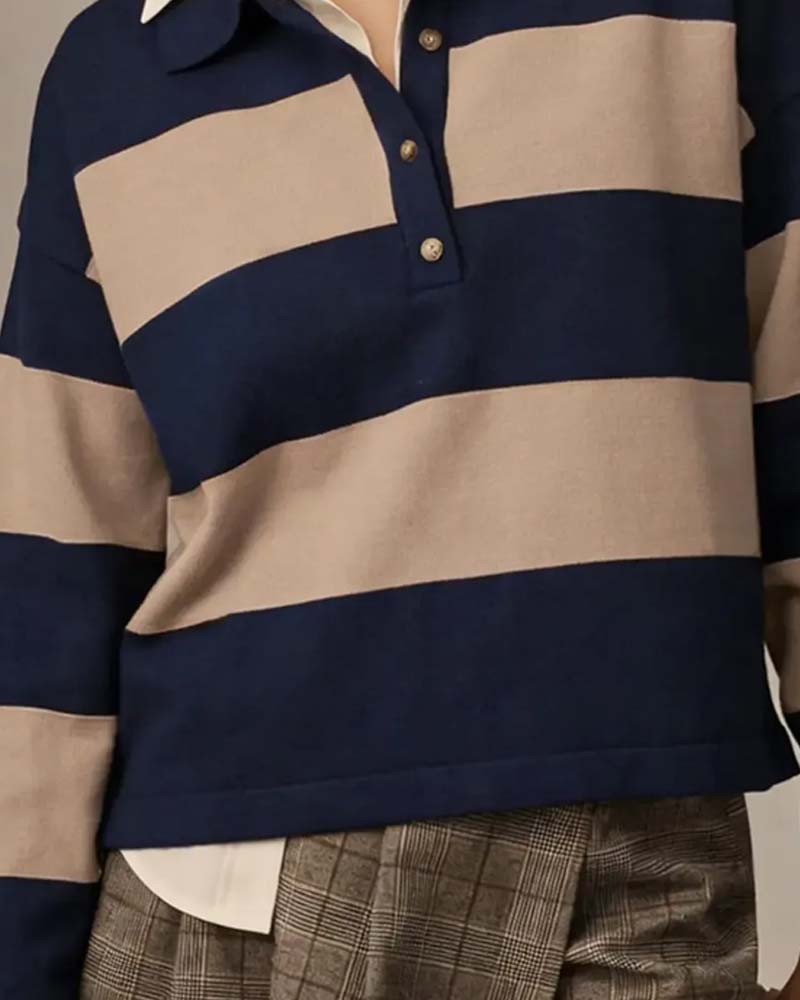 Pullover Med Bred Stripet Knappet Krave