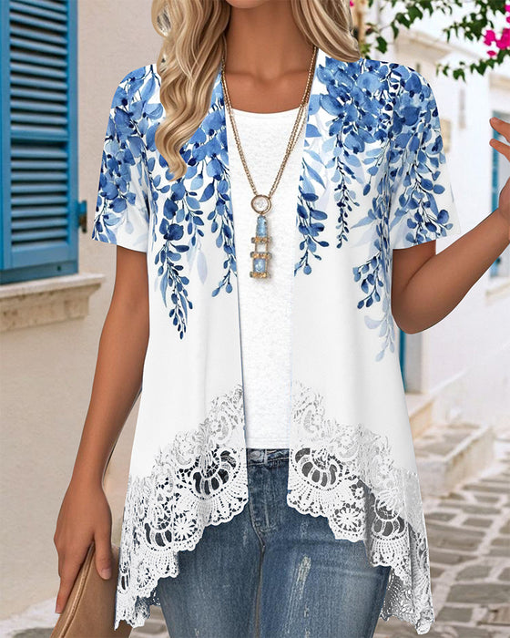 Bluse Uregelmessig Faux To-del Trykk