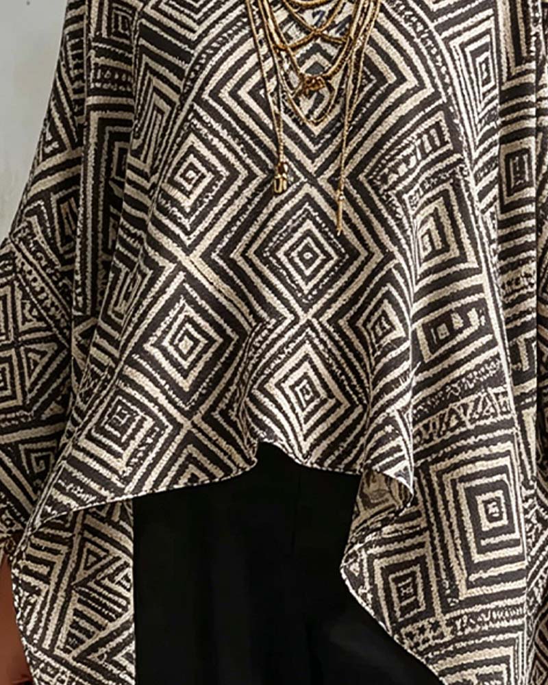 Bluse Diamant Mønster Uregelmessig Casual