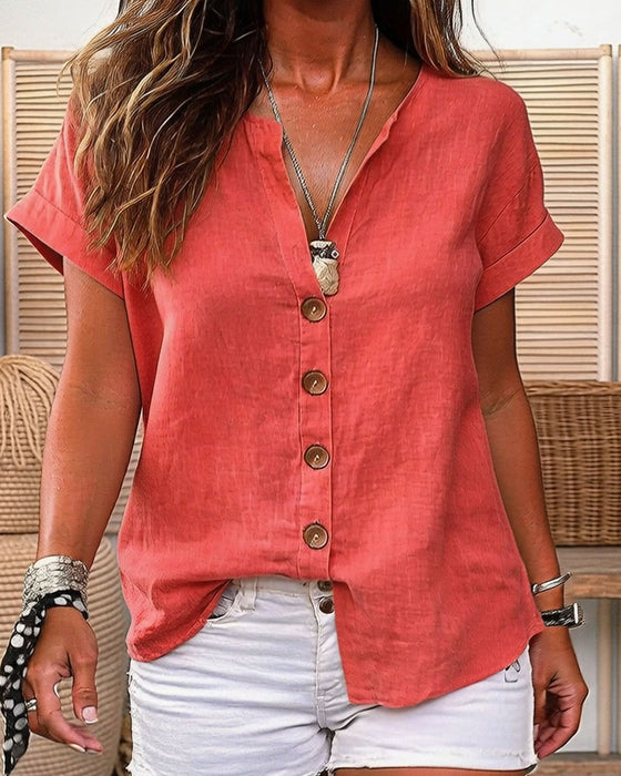 Skjorte V-Hals Enkelspent Kort Erme