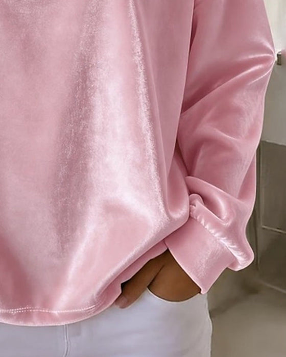 Bluse Rund Hals Drop Skulder Avslappet Lang Erme