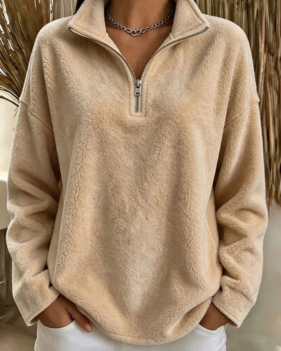 Sweatshirt Glidelås Liten Stående Krage Pullover