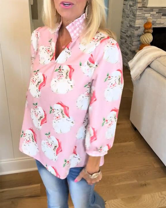 Skjorte Med Julenissetrykk Og V-Utringning