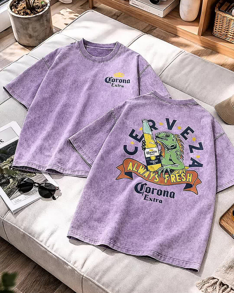 T-Skjorte Vintage Distressed Vasket Trykk