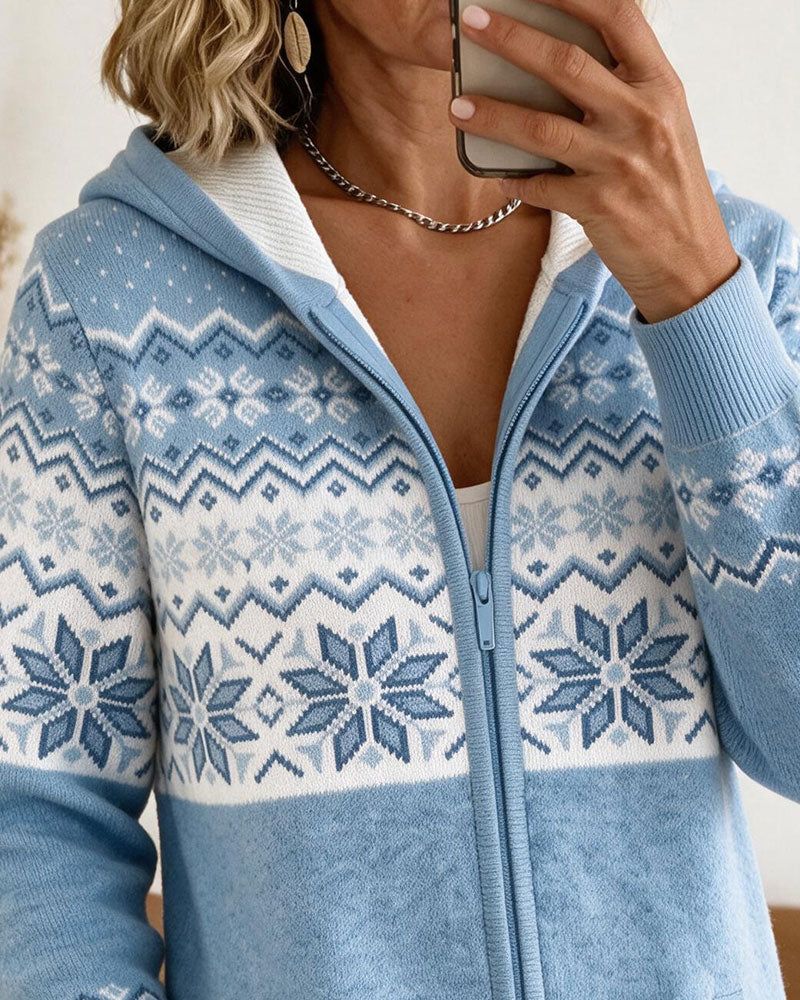 Cardigan Med Hetting Glidelås Snøfnugg Trykk