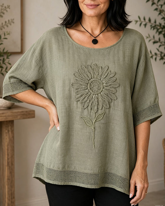 Bluse Solsikke Brodert Løs