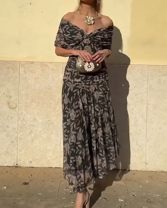 Kjole V-Hals Off-Shoulder Moteriktig