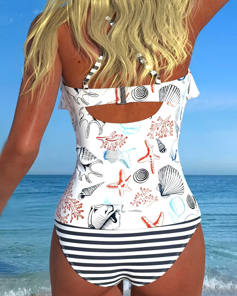 Ett Stykke Badedrakt Rysj Stripete Trykk