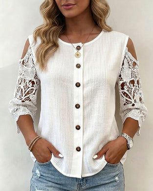 Bluse Utskåret Off-Shoulder Knapp