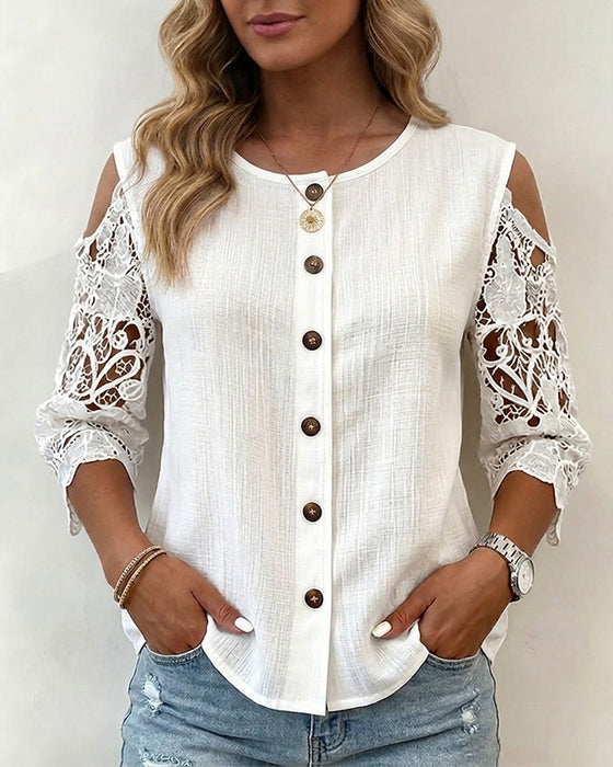 Bluse Utskåret Off-Shoulder Knapp
