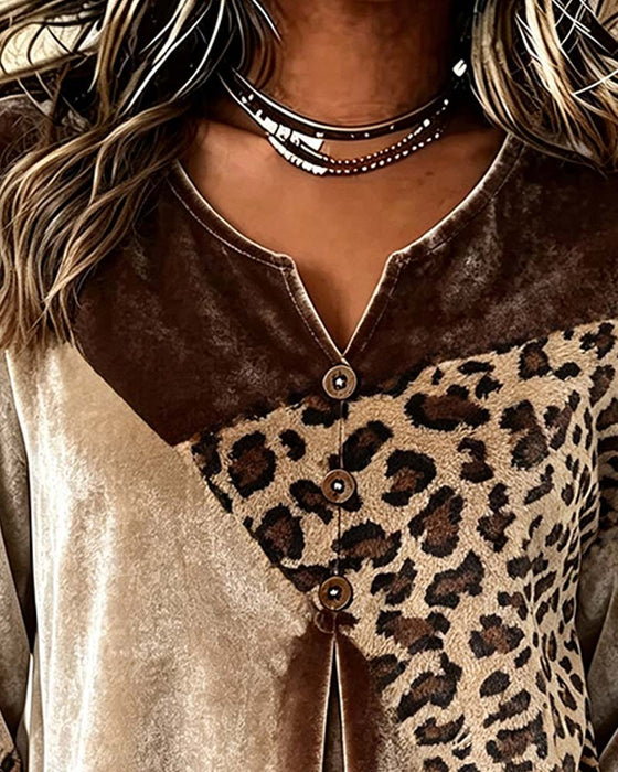 Sweatshirt V-hals Leopard Trykk Rysjeerm
