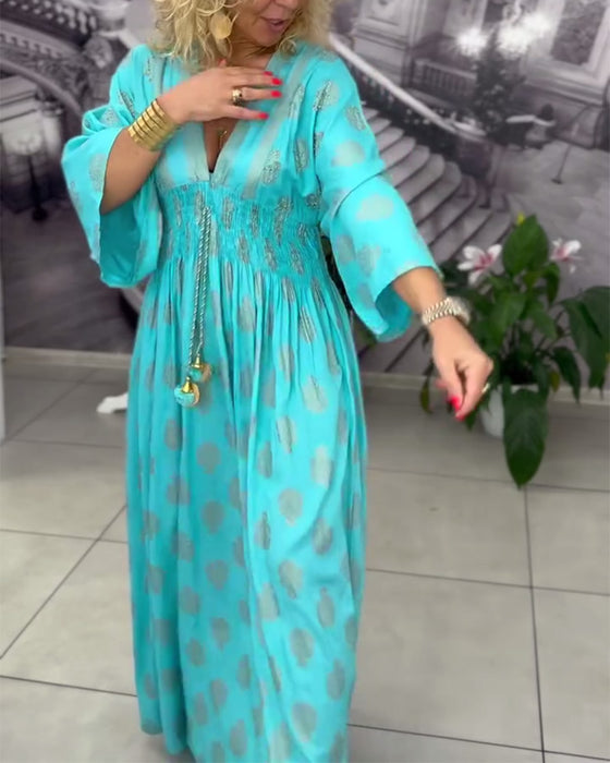 Kjole Løs Ferietrykk Midje Maxi