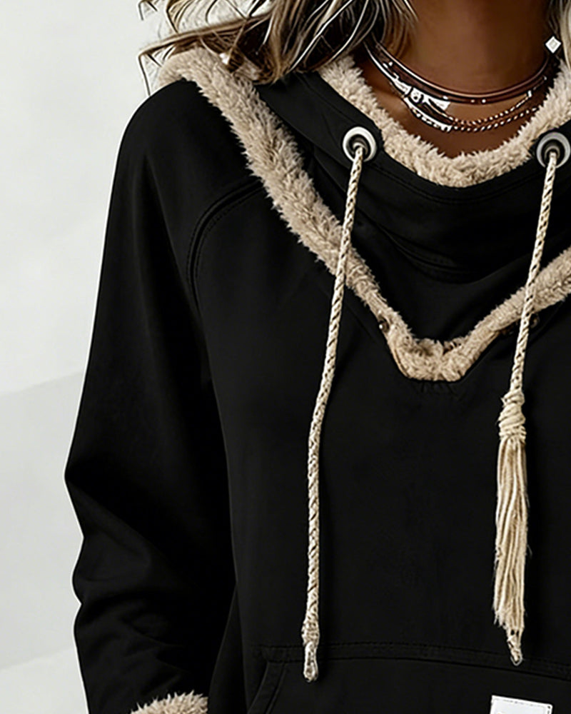 Langermet Genser Med Lappetæktsdetaljer Og Lomme