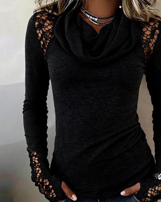 Bluse Slouchy Mock Hals Lang Erme Utskjæring