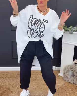 Topp Rund Hals Uregelmessig Bokstavtrykk