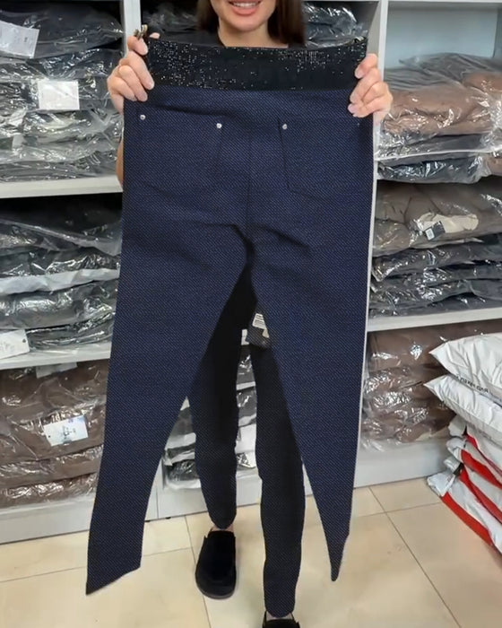 Stilfulle Bukser I Ensfarget Stretch