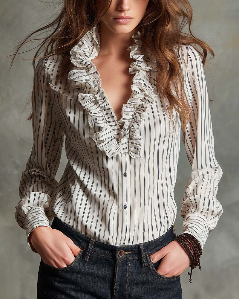 Blus Modig Volanget Strippet