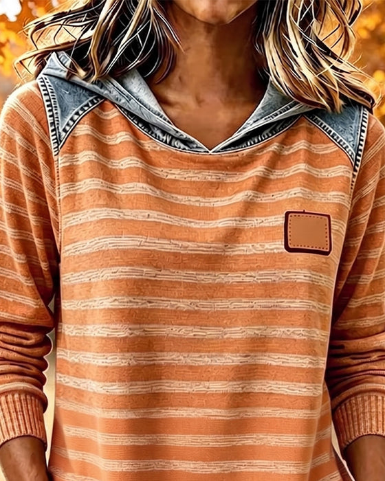 Hoodie Patchwork Stripe Casual