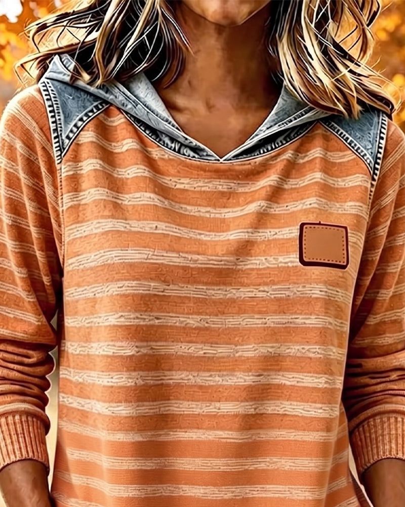 Hoodie Patchwork Stripe Casual