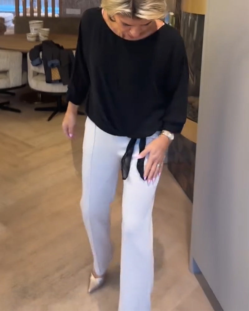 Bluse Enkel Rund Hals Ensfarget