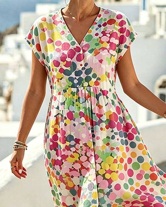 Kjole Polka Dot V-Hals Midje