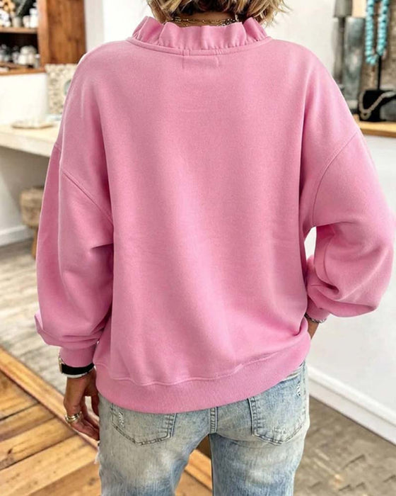 Sweatshirt Ruffle V-Hals Drop Skulder