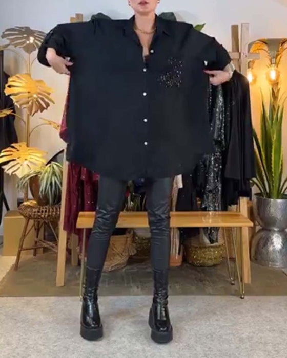 Skjorte avslappet paljett med løs temperament