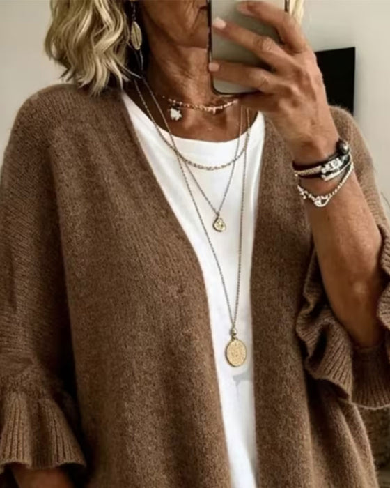 Cardigan Ensfarget Rynket Erme