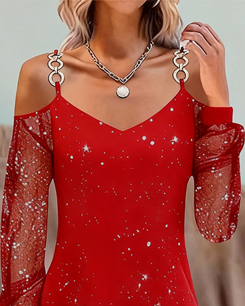 Kjole Med Stropper Meshdetaljer Langermet