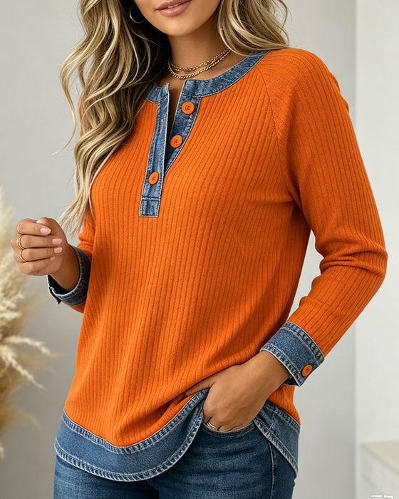 Topp Knapper Rund Hals Ermhull Denim Lappverk