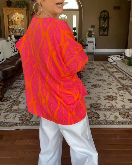 Bluse Rund Hals Løs Trykk