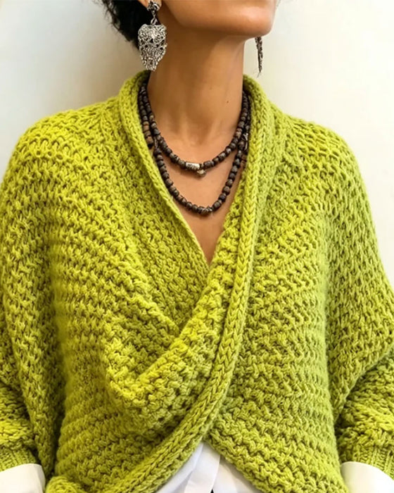 Pullover Grov V-Hals Twist Uregelmessig Strikket