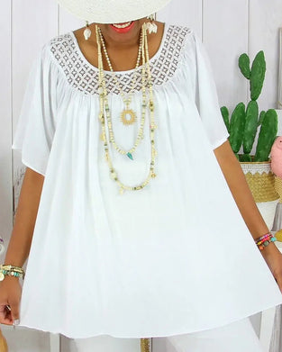 Bluse i Ensfarget Løs Passform