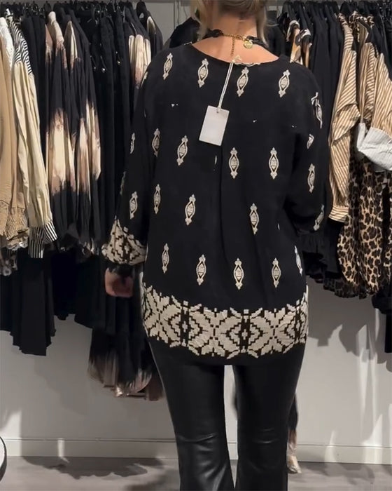 Skjorte v-hals lanterne erme trykt