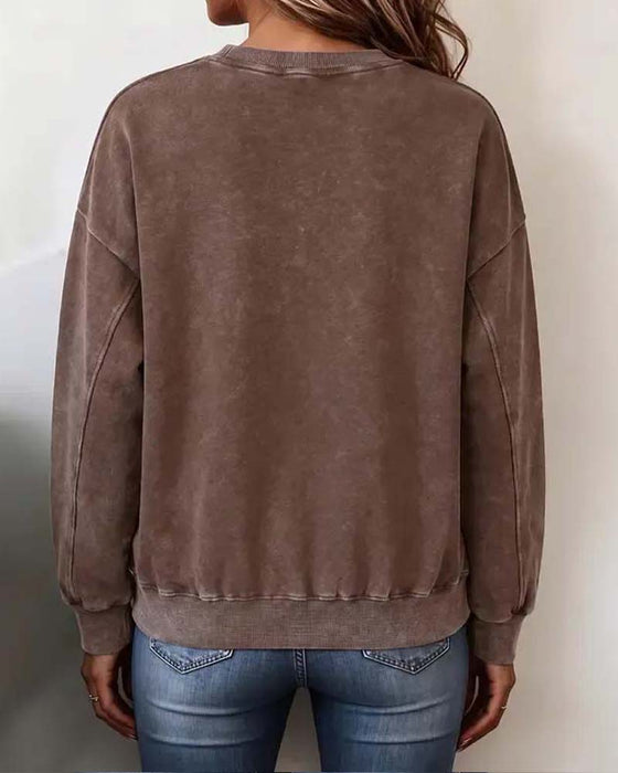 Sweatshirt Rund Hals Falt Skulder Lang Erm Løs