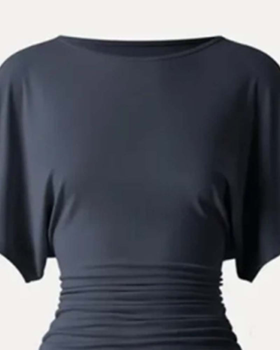 Bluse Casual Solid Plissert Kort Erme
