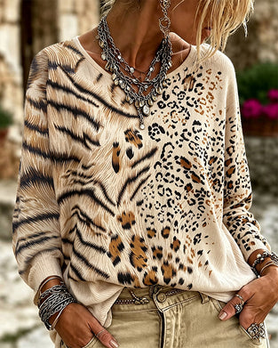 Bluse Rundhalset Leopard Lang Erme