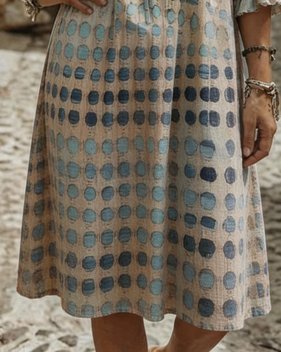Kjoler Blå Tone Polka Dot V-Hals