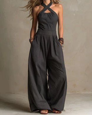 Jumpsuit Halter Kors Ermeløs Stripe