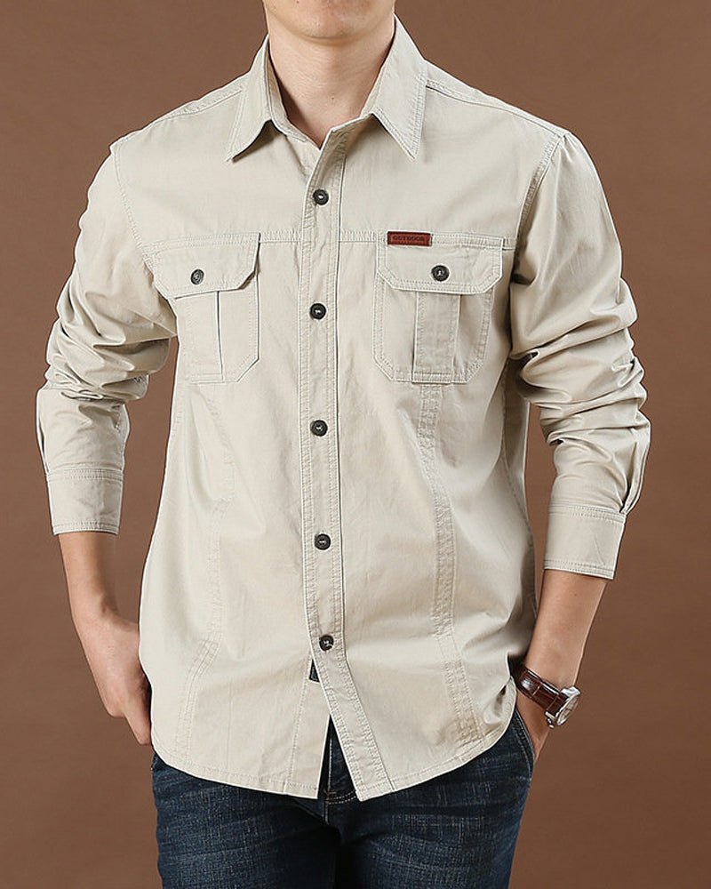 Skjorte Herre Arbeidsklær Lomme Ensfarget