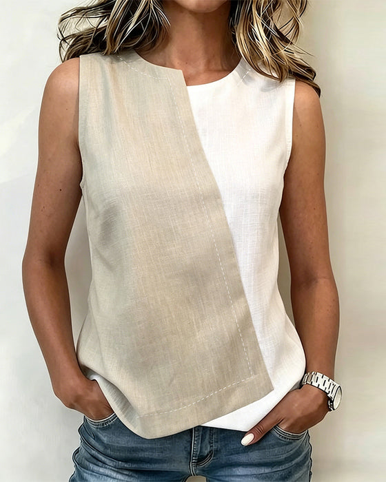 Tank Topp Asymmetrisk Kontrastfarge Patchwork