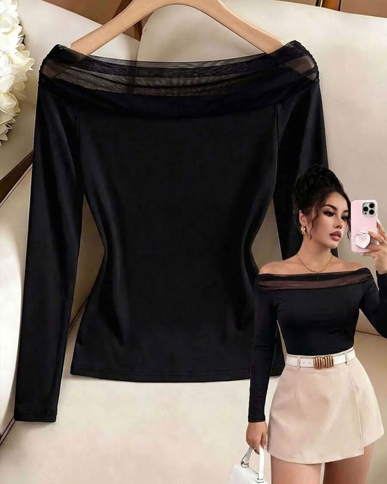 Bluse Bardot Mesh Slim Fit Lang Erme