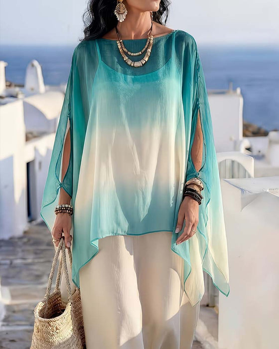Bluse Off-Shoulder Sheer Kontrast