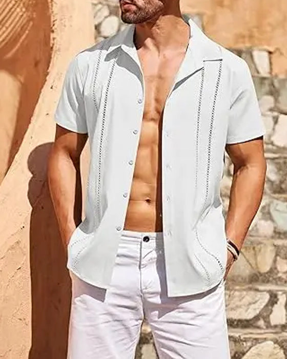 Skjorter Herre Cubansk Guayabera Skjorte Kort Erme Knapping