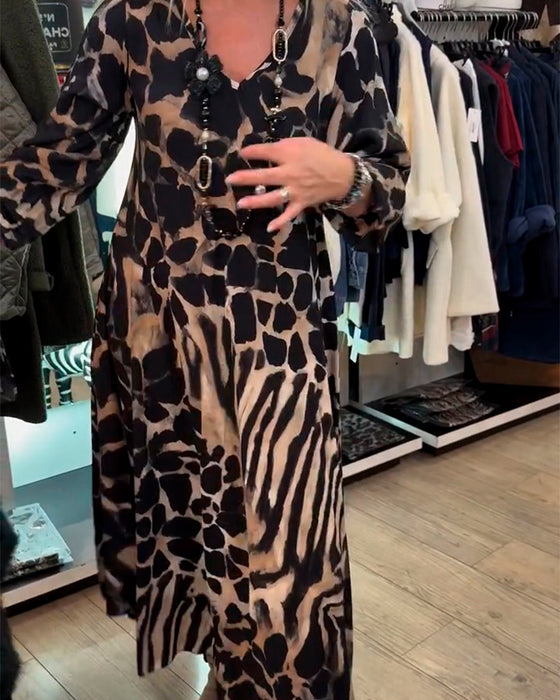 Kjole Leopard Zebra Løs Lang Erm