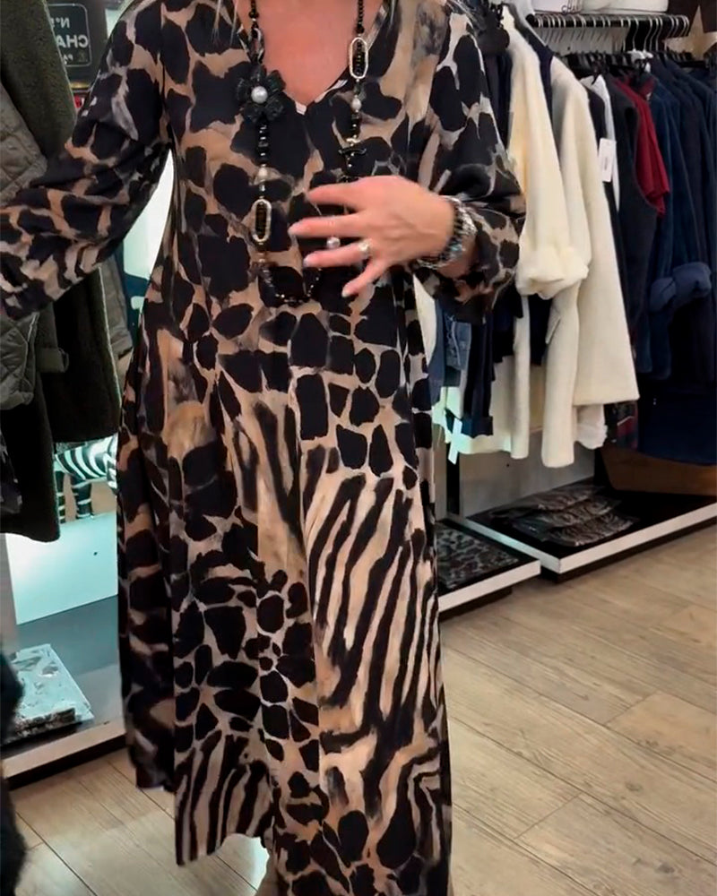 Kjole Leopard Zebra Løs Lang Erm
