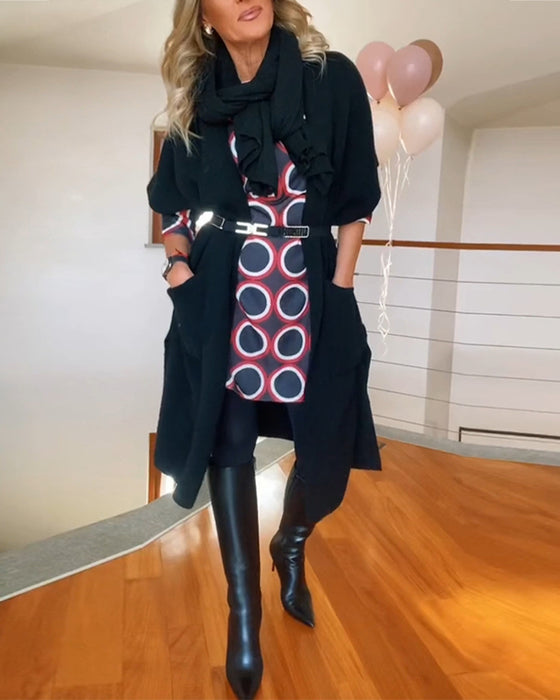 Uformell ensfarget cardigan med halve ermer